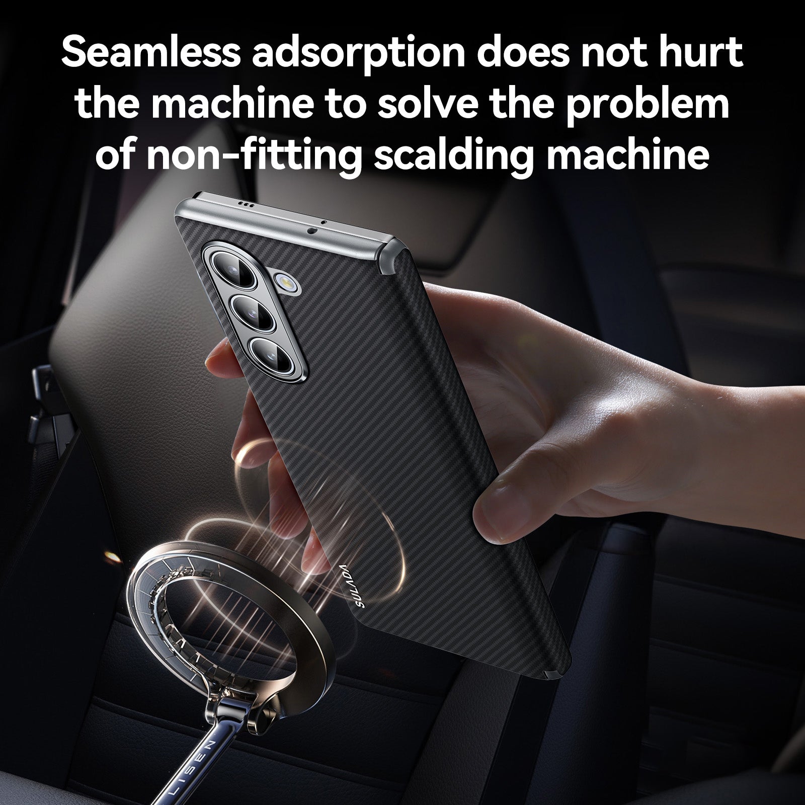 SULADA For Samsung Galaxy Z Fold6 5G Magnetic Case Carbon Fiber Texture Leather+PC Phone Cover - Brown