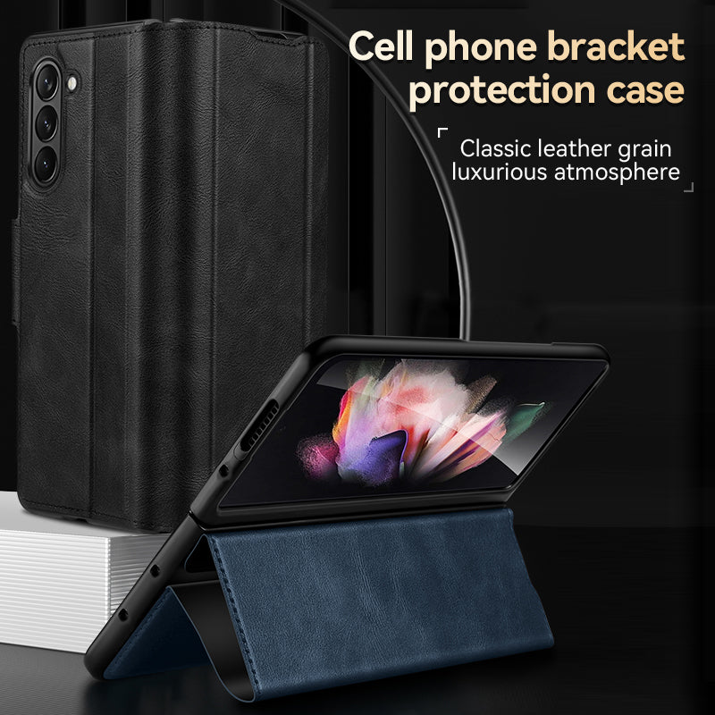 SULADA For Samsung Galaxy Z Fold6 5G Case PU Leather+PC Anti-Drop Stand Phone Case - Sapphire