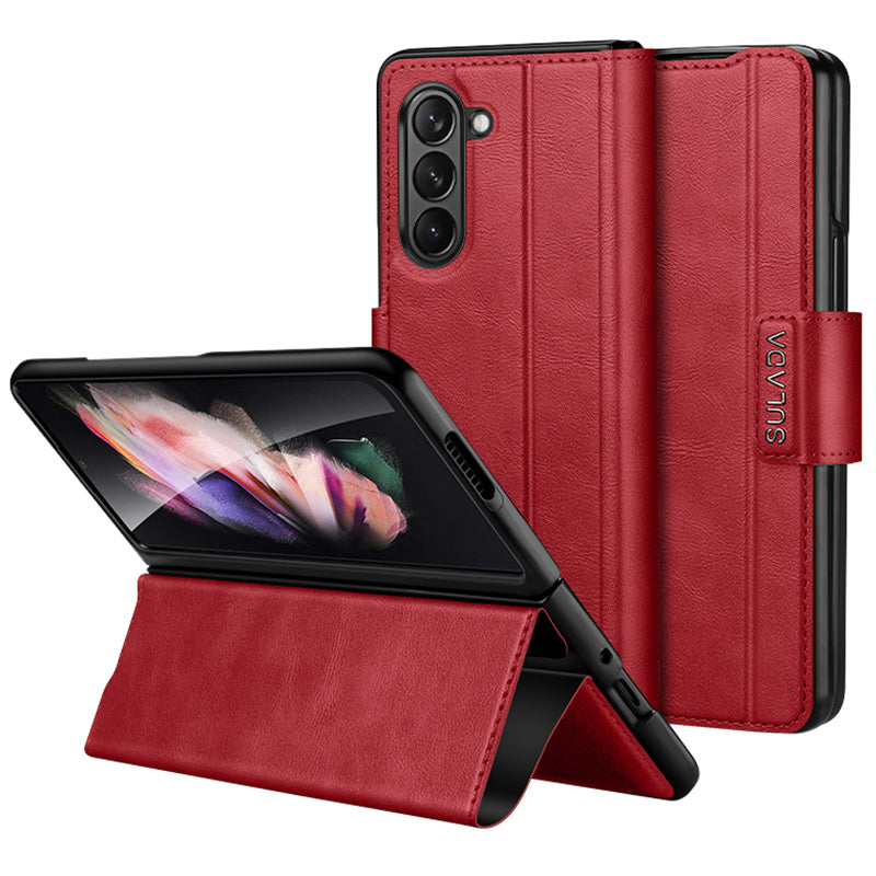 SULADA For Samsung Galaxy Z Fold6 5G Case PU Leather+PC Anti-Drop Stand Phone Case - Red