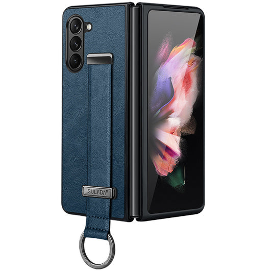 SULADA Fashion Series for Samsung Galaxy Z Fold6 5G Case Strap Kickstand Leather+PC Phone Cover - Blue