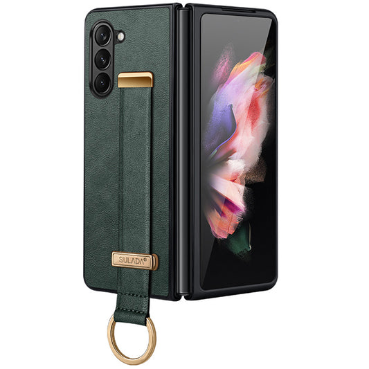 SULADA Fashion Series for Samsung Galaxy Z Fold6 5G Case Strap Kickstand Leather+PC Phone Cover - Green