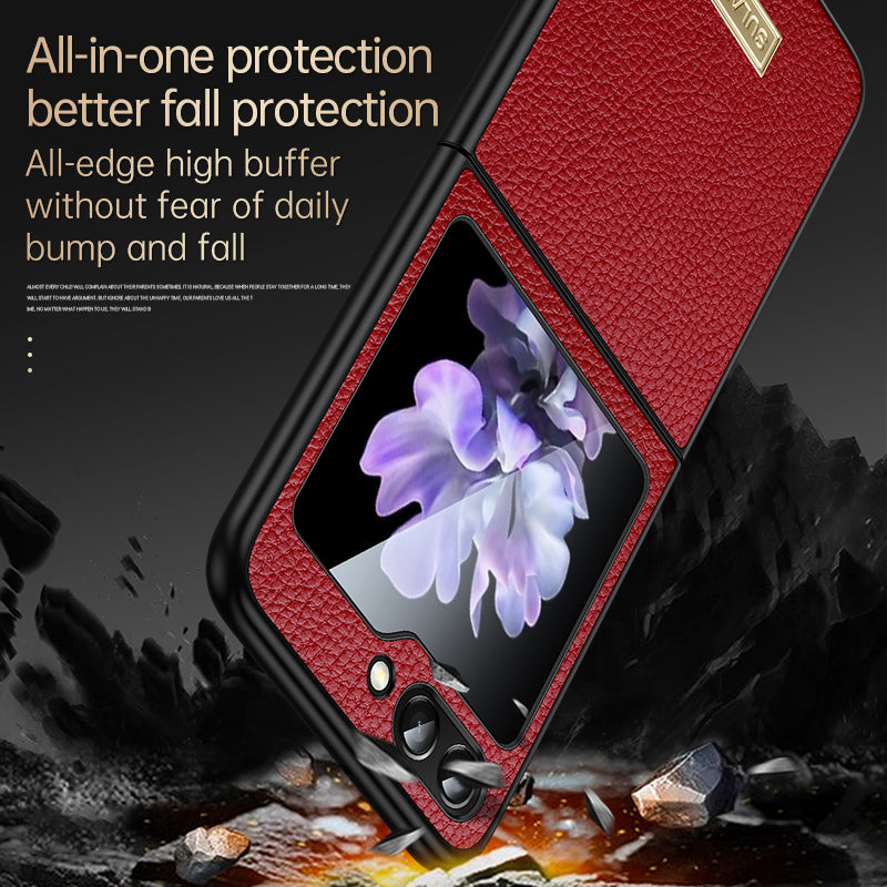 SULADA For Samsung Galaxy Z Flip6 5G Case Litchi Texture Leather Back Phone Cover - Black