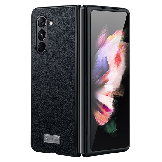SULADA For Samsung Galaxy Z Fold6 5G Case Litchi Texture Leather+PC+TPU Phone Cover - Black