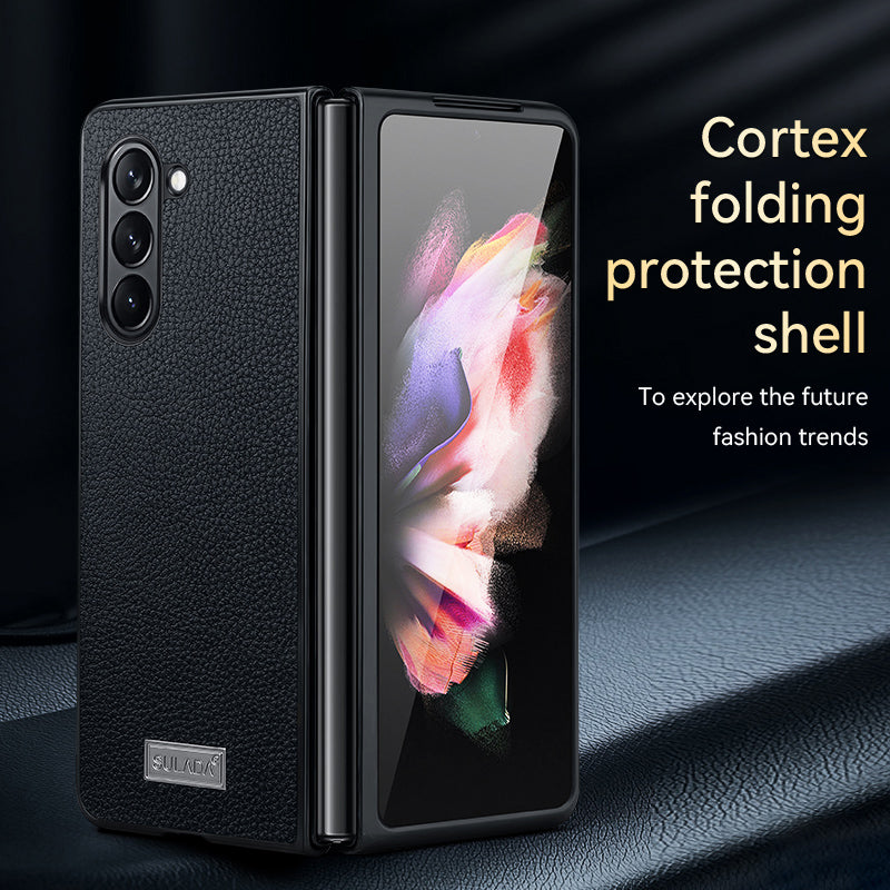 SULADA For Samsung Galaxy Z Fold6 5G Case Litchi Texture Leather+PC+TPU Phone Cover - Sapphire