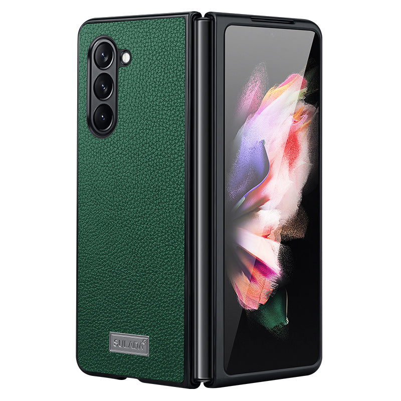 SULADA For Samsung Galaxy Z Fold6 5G Case Litchi Texture Leather+PC+TPU Phone Cover - Green