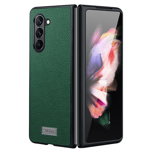SULADA For Samsung Galaxy Z Fold6 5G Case Litchi Texture Leather+PC+TPU Phone Cover - Green