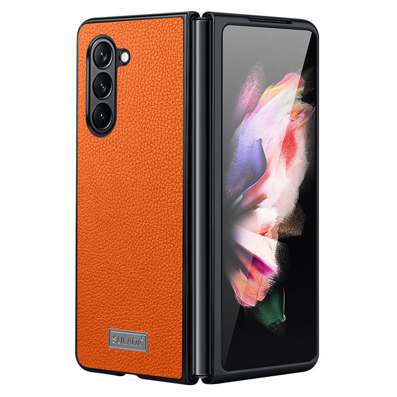 SULADA For Samsung Galaxy Z Fold6 5G Case Litchi Texture Leather+PC+TPU Phone Cover - Orange