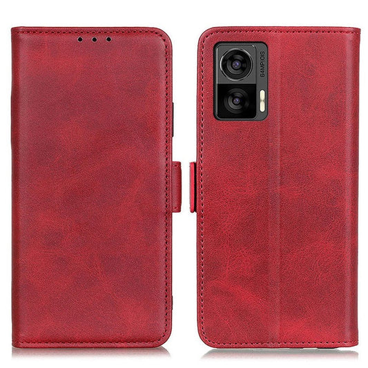 For Motorola Edge 30 Neo 5G Shockproof PU Leather Phone Case Cowhide Texture Wallet Stand Magnetic Clasp Phone Cover - Red