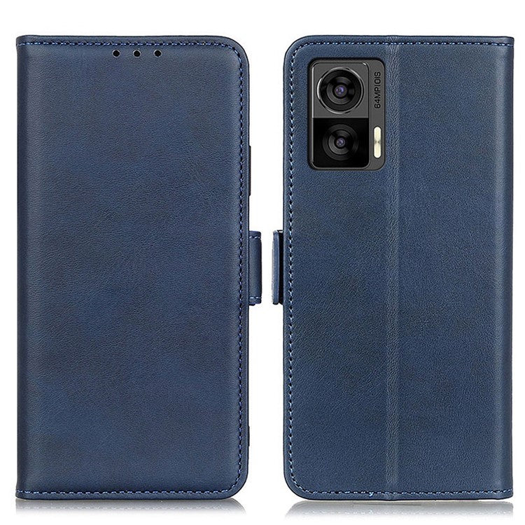 For Motorola Edge 30 Neo 5G Shockproof PU Leather Phone Case Cowhide Texture Wallet Stand Magnetic Clasp Phone Cover - Blue