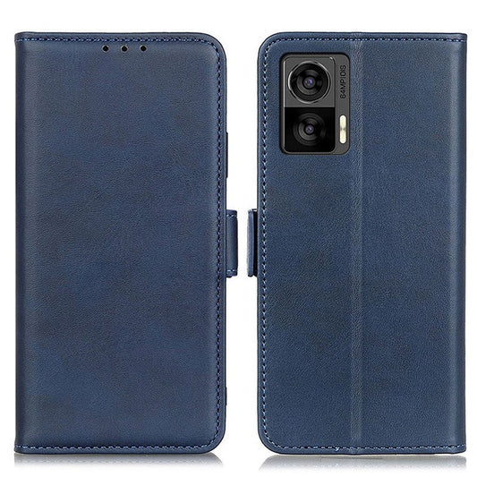 For Motorola Edge 30 Neo 5G Shockproof PU Leather Phone Case Cowhide Texture Wallet Stand Magnetic Clasp Phone Cover - Blue