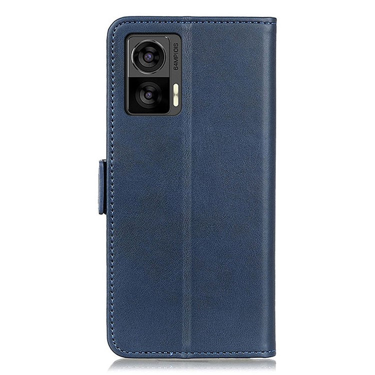 For Motorola Edge 30 Neo 5G Shockproof PU Leather Phone Case Cowhide Texture Wallet Stand Magnetic Clasp Phone Cover - Blue