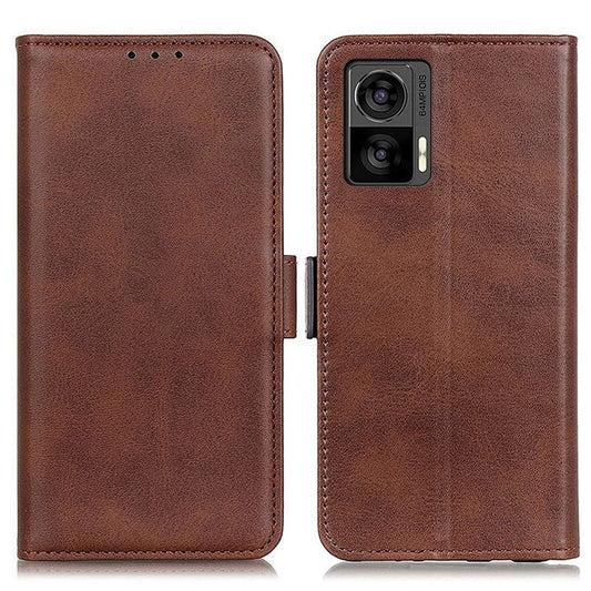 For Motorola Edge 30 Neo 5G Shockproof PU Leather Phone Case Cowhide Texture Wallet Stand Magnetic Clasp Phone Cover - Brown