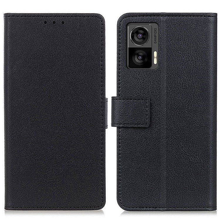 For Motorola Edge 30 Neo 5G Anti-scratch PU Leather Phone Case Anti-shock Folio Flip Protective Cover Wallet Stand - Black