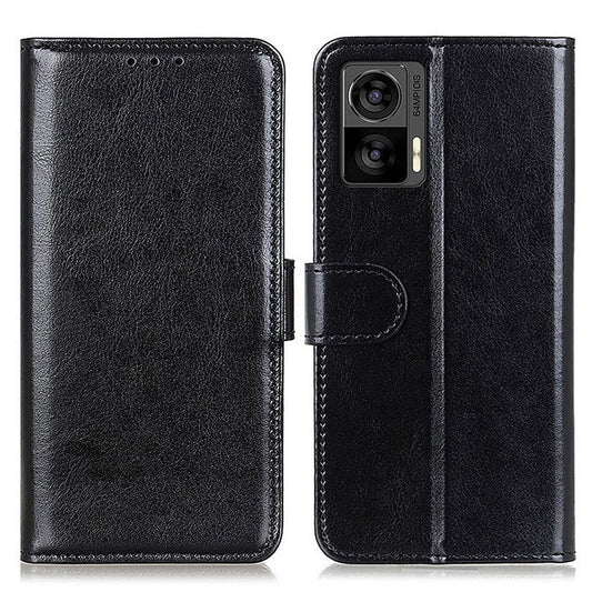 For Motorola Edge 30 Neo 5G Drop-proof Crazy Horse Texture Phone Case Anti-shock PU Leather Wallet Cover with Stand - Black