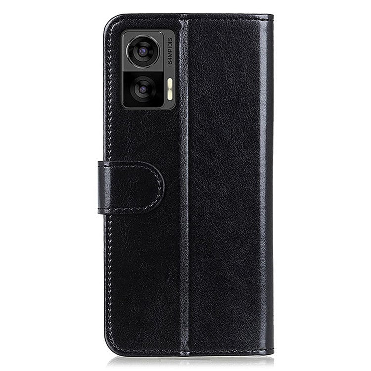 For Motorola Edge 30 Neo 5G Drop-proof Crazy Horse Texture Phone Case Anti-shock PU Leather Wallet Cover with Stand - Black