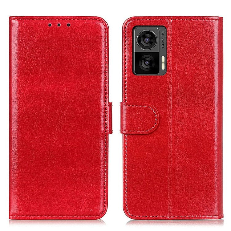For Motorola Edge 30 Neo 5G Drop-proof Crazy Horse Texture Phone Case Anti-shock PU Leather Wallet Cover with Stand - Red