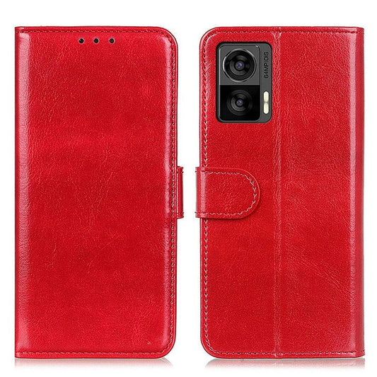 For Motorola Edge 30 Neo 5G Drop-proof Crazy Horse Texture Phone Case Anti-shock PU Leather Wallet Cover with Stand - Red