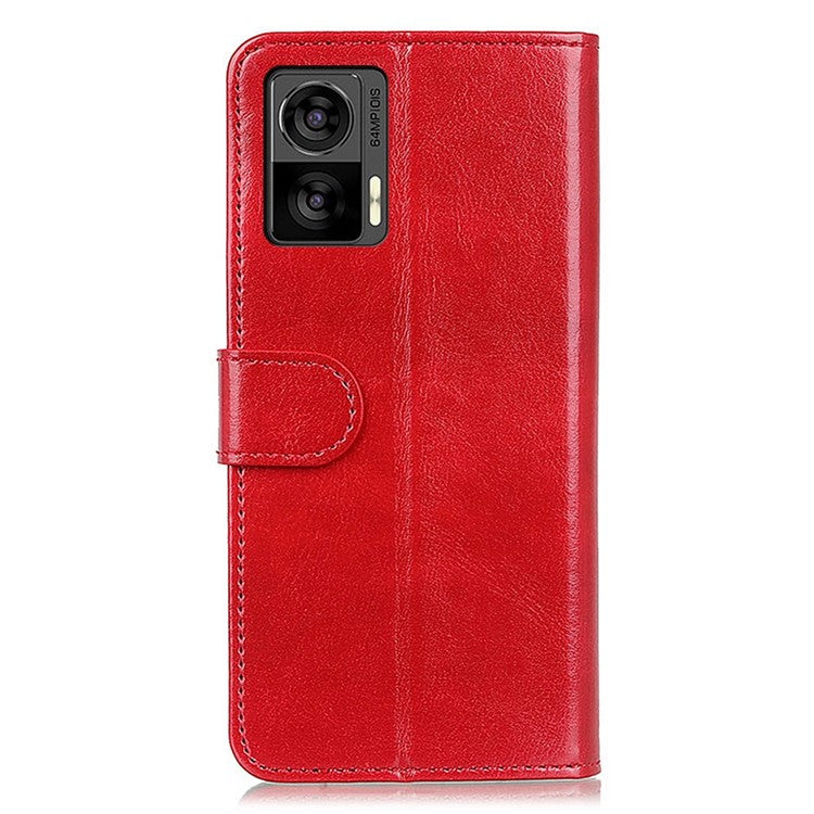 For Motorola Edge 30 Neo 5G Drop-proof Crazy Horse Texture Phone Case Anti-shock PU Leather Wallet Cover with Stand - Red
