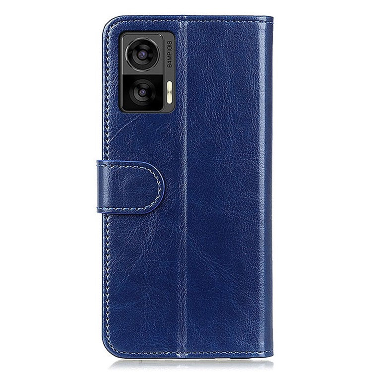 For Motorola Edge 30 Neo 5G Drop-proof Crazy Horse Texture Phone Case Anti-shock PU Leather Wallet Cover with Stand - Blue