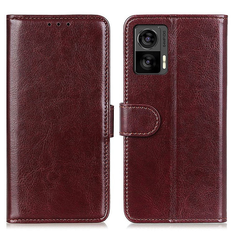 For Motorola Edge 30 Neo 5G Drop-proof Crazy Horse Texture Phone Case Anti-shock PU Leather Wallet Cover with Stand - Brown