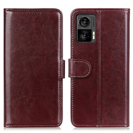 For Motorola Edge 30 Neo 5G Drop-proof Crazy Horse Texture Phone Case Anti-shock PU Leather Wallet Cover with Stand - Brown