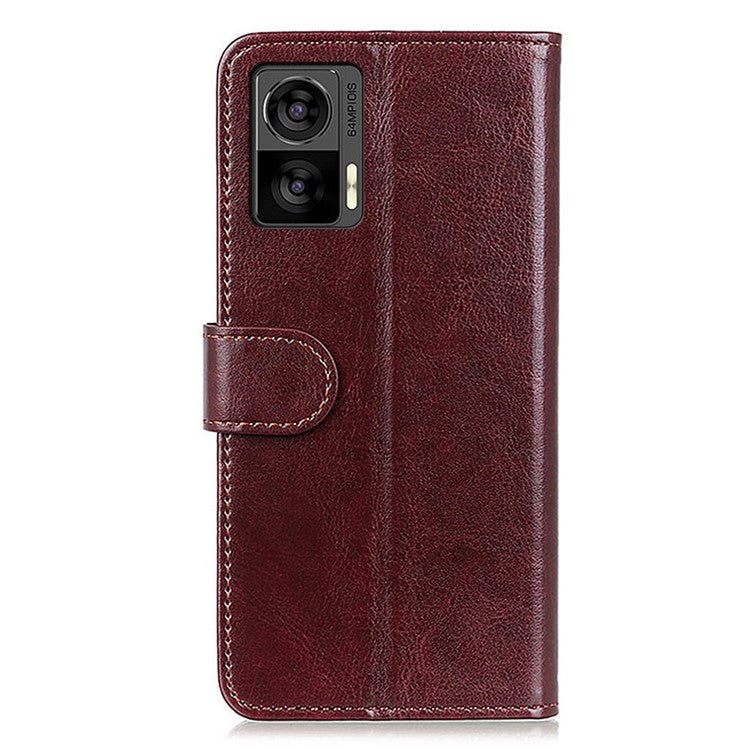 For Motorola Edge 30 Neo 5G Drop-proof Crazy Horse Texture Phone Case Anti-shock PU Leather Wallet Cover with Stand - Brown