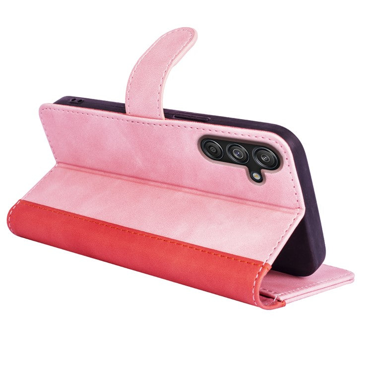 For Samsung Galaxy M15 5G Case Dual Color Splicing Phone Leather Cover - Pink