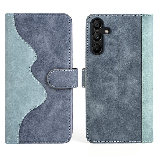 For Samsung Galaxy M15 5G Case Dual Color Splicing Phone Leather Cover - Blue