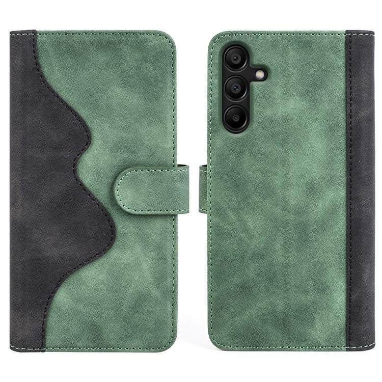 For Samsung Galaxy M15 5G Case Dual Color Splicing Phone Leather Cover - Green