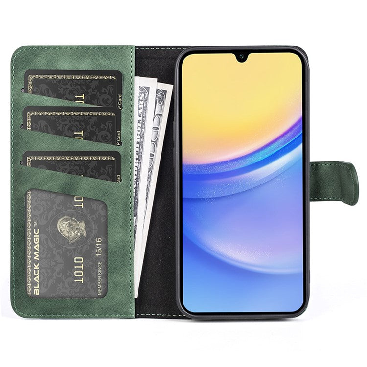 For Samsung Galaxy M15 5G Case Dual Color Splicing Phone Leather Cover - Green