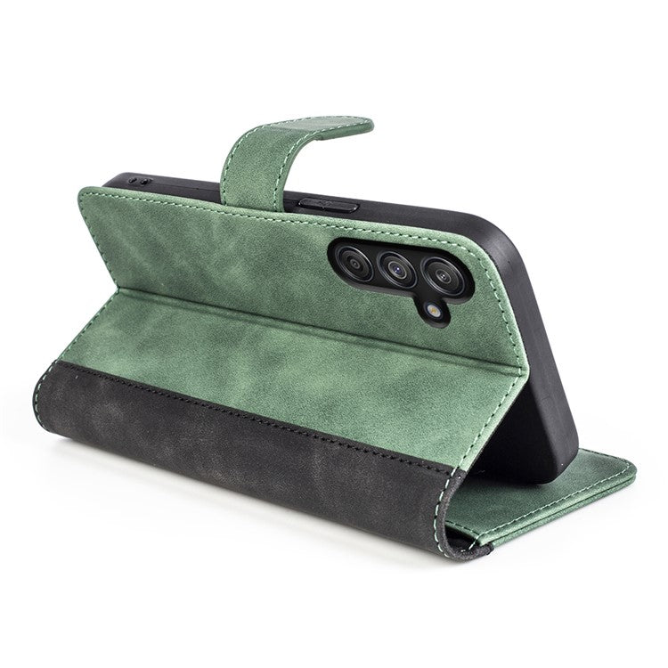 For Samsung Galaxy M15 5G Case Dual Color Splicing Phone Leather Cover - Green