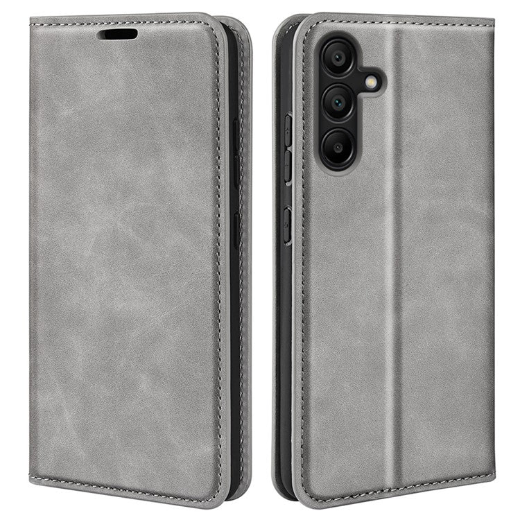 For Samsung Galaxy M15 5G Case Skin Feel Anti-Scratch Leather Wallet Phone Cover - Grey