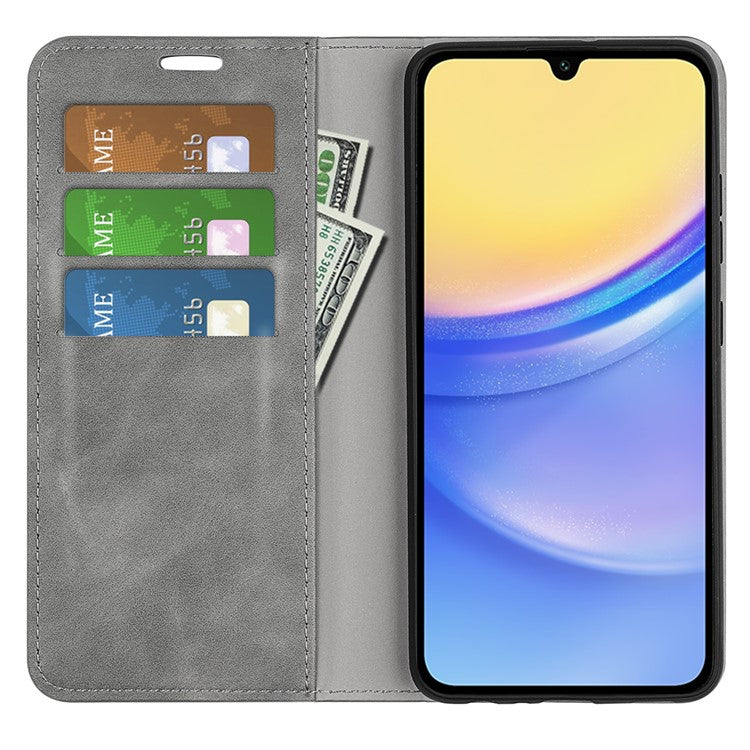 For Samsung Galaxy M15 5G Case Skin Feel Anti-Scratch Leather Wallet Phone Cover - Grey