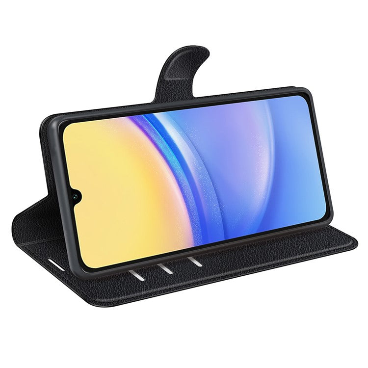 For Samsung Galaxy M15 5G Case Litchi Texture Leather Phone Cover Card Slot Magnetic Clasp - Black