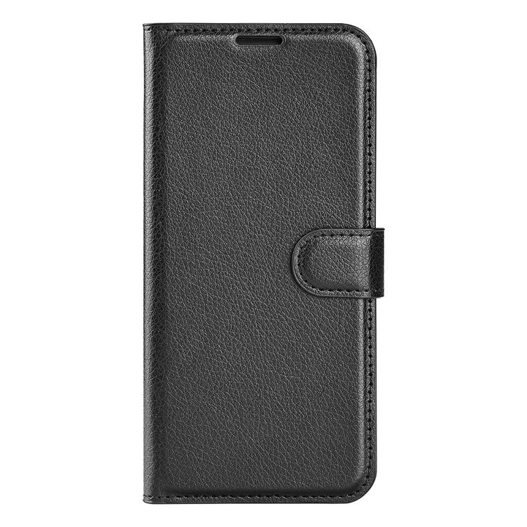 For Samsung Galaxy M15 5G Case Litchi Texture Leather Phone Cover Card Slot Magnetic Clasp - Black