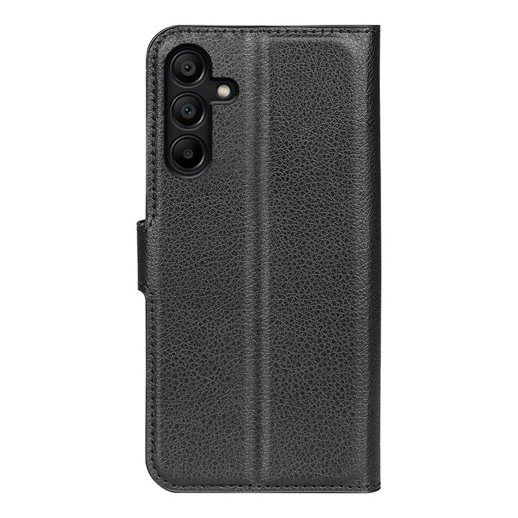 For Samsung Galaxy M15 5G Case Litchi Texture Leather Phone Cover Card Slot Magnetic Clasp - Black