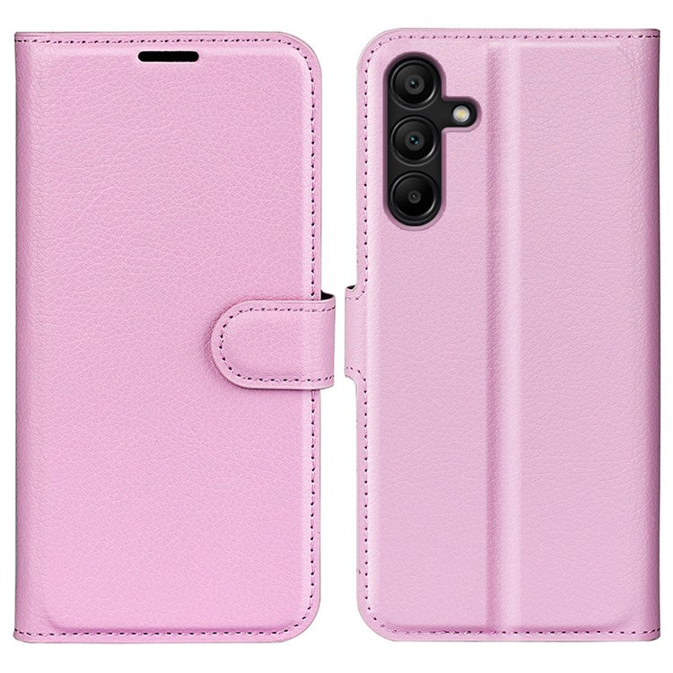 For Samsung Galaxy M15 5G Case Litchi Texture Leather Phone Cover Card Slot Magnetic Clasp - Pink