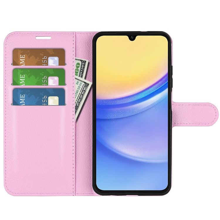 For Samsung Galaxy M15 5G Case Litchi Texture Leather Phone Cover Card Slot Magnetic Clasp - Pink