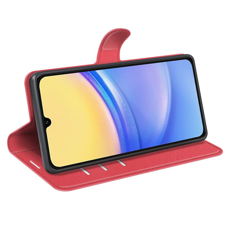 For Samsung Galaxy M15 5G Case Litchi Texture Leather Phone Cover Card Slot Magnetic Clasp - Red