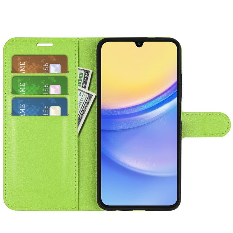 For Samsung Galaxy M15 5G Case Litchi Texture Leather Phone Cover Card Slot Magnetic Clasp - Green