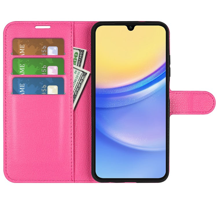 For Samsung Galaxy M15 5G Case Litchi Texture Leather Phone Cover Card Slot Magnetic Clasp - Rose