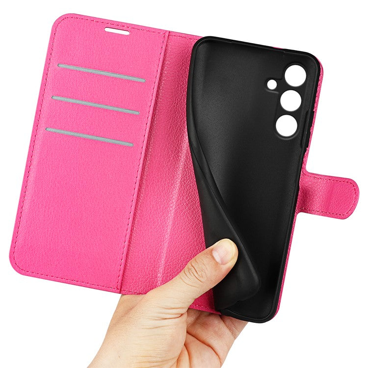 For Samsung Galaxy M15 5G Case Litchi Texture Leather Phone Cover Card Slot Magnetic Clasp - Rose