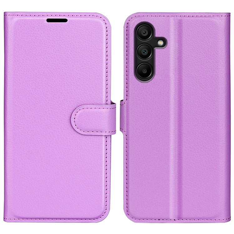 For Samsung Galaxy M15 5G Case Litchi Texture Leather Phone Cover Card Slot Magnetic Clasp - Purple