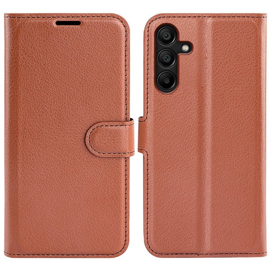 For Samsung Galaxy M15 5G Case Litchi Texture Leather Phone Cover Card Slot Magnetic Clasp - Brown
