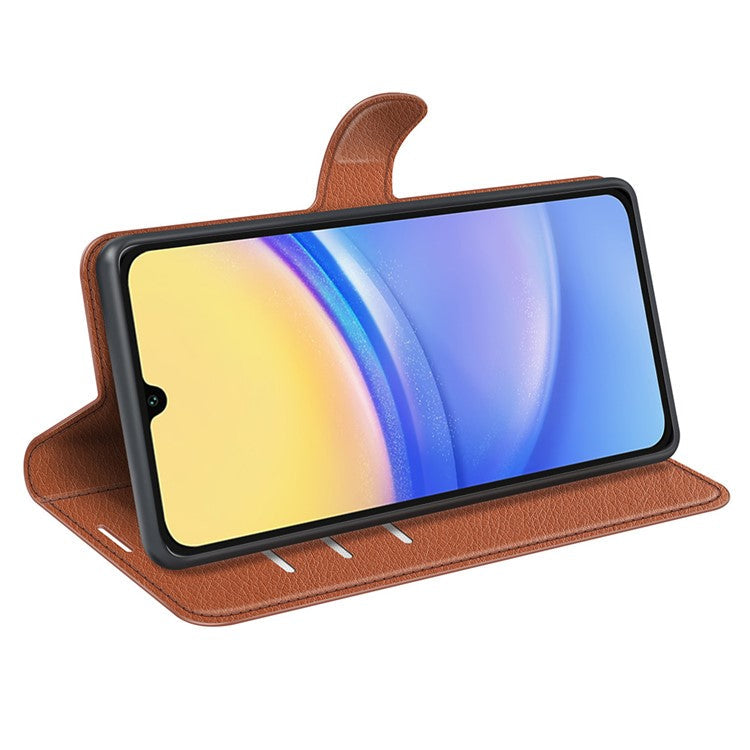For Samsung Galaxy M15 5G Case Litchi Texture Leather Phone Cover Card Slot Magnetic Clasp - Brown