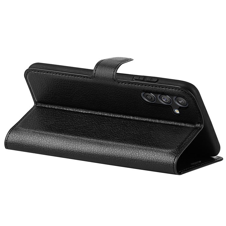 For Samsung Galaxy M55 5G / C55 5G / F55 5G Case Litchi Texture Card Slot Leather Phone Cover with Wallet - Black
