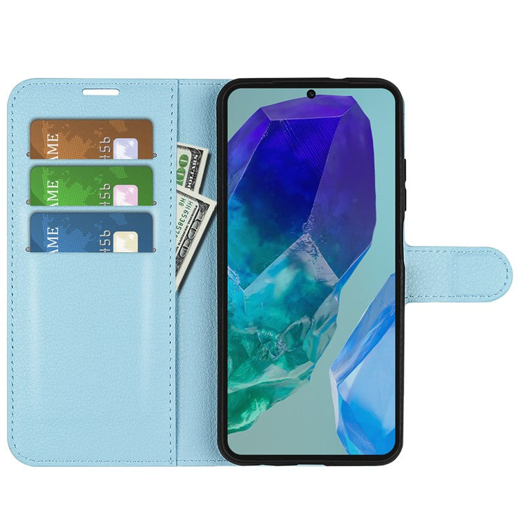 For Samsung Galaxy M55 5G / C55 5G / F55 5G Case Litchi Texture Card Slot Leather Phone Cover with Wallet - Blue
