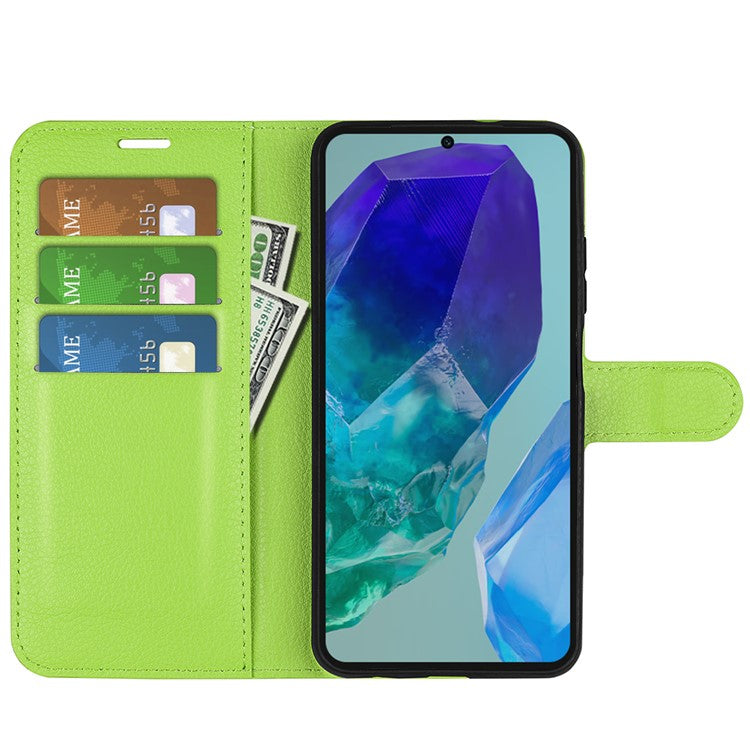 For Samsung Galaxy M55 5G / C55 5G / F55 5G Case Litchi Texture Card Slot Leather Phone Cover with Wallet - Green