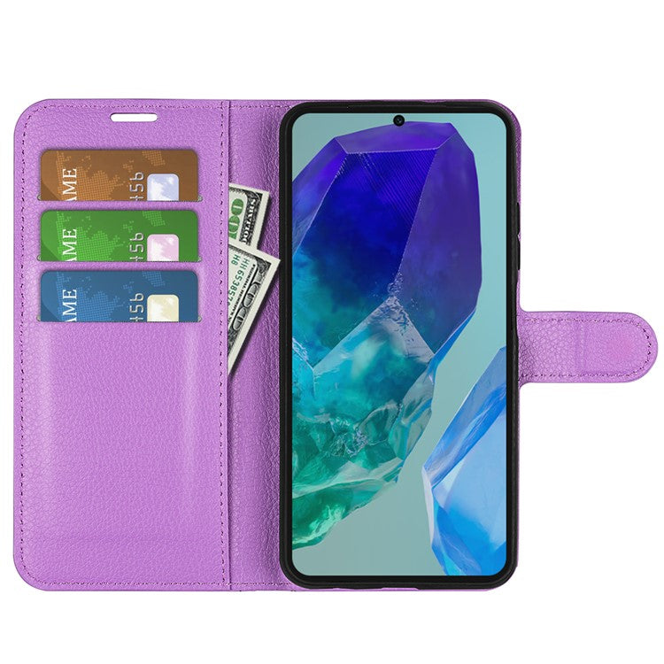 For Samsung Galaxy M55 5G / C55 5G / F55 5G Case Litchi Texture Card Slot Leather Phone Cover with Wallet - Purple