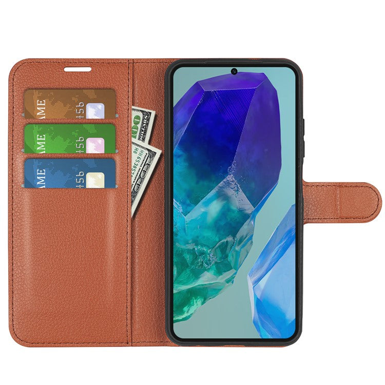 For Samsung Galaxy M55 5G / C55 5G / F55 5G Case Litchi Texture Card Slot Leather Phone Cover with Wallet - Brown
